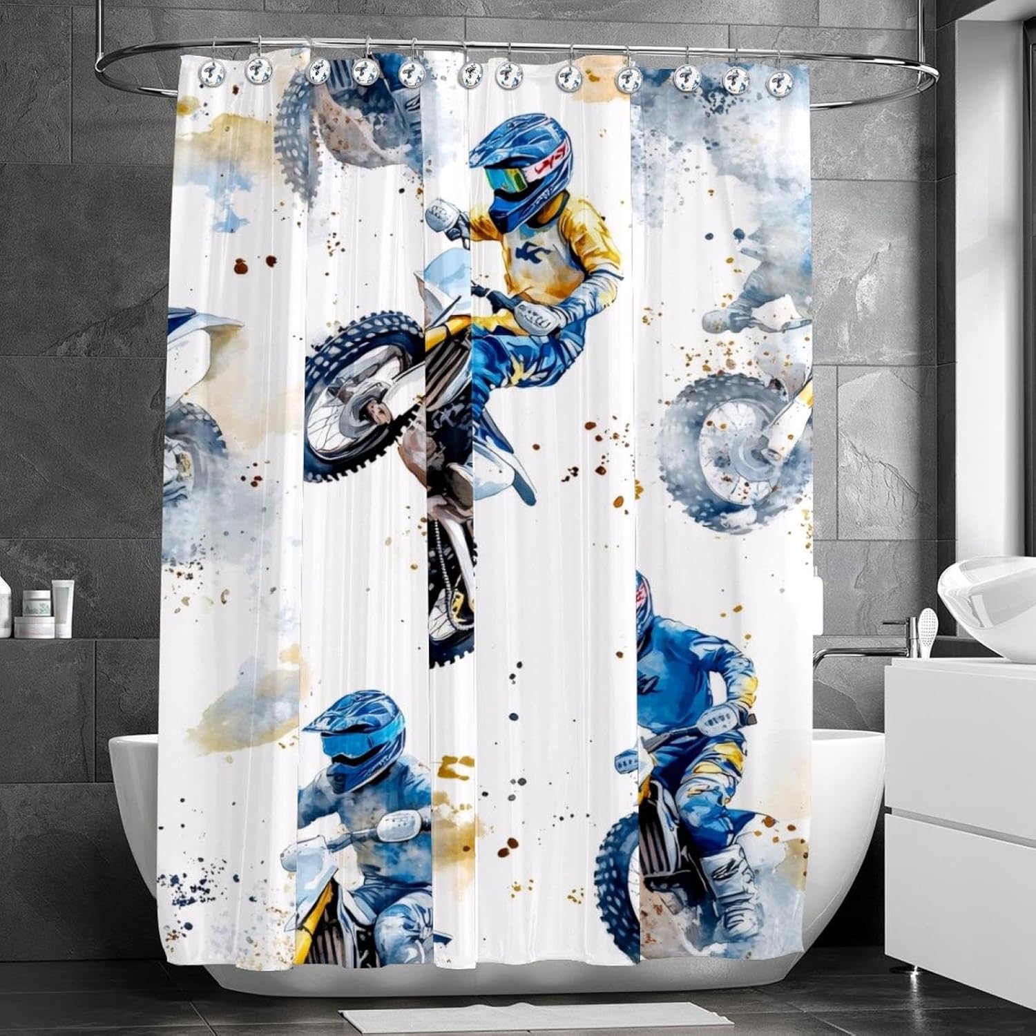 Motorcross Cool Prints Shower Curtain Set
