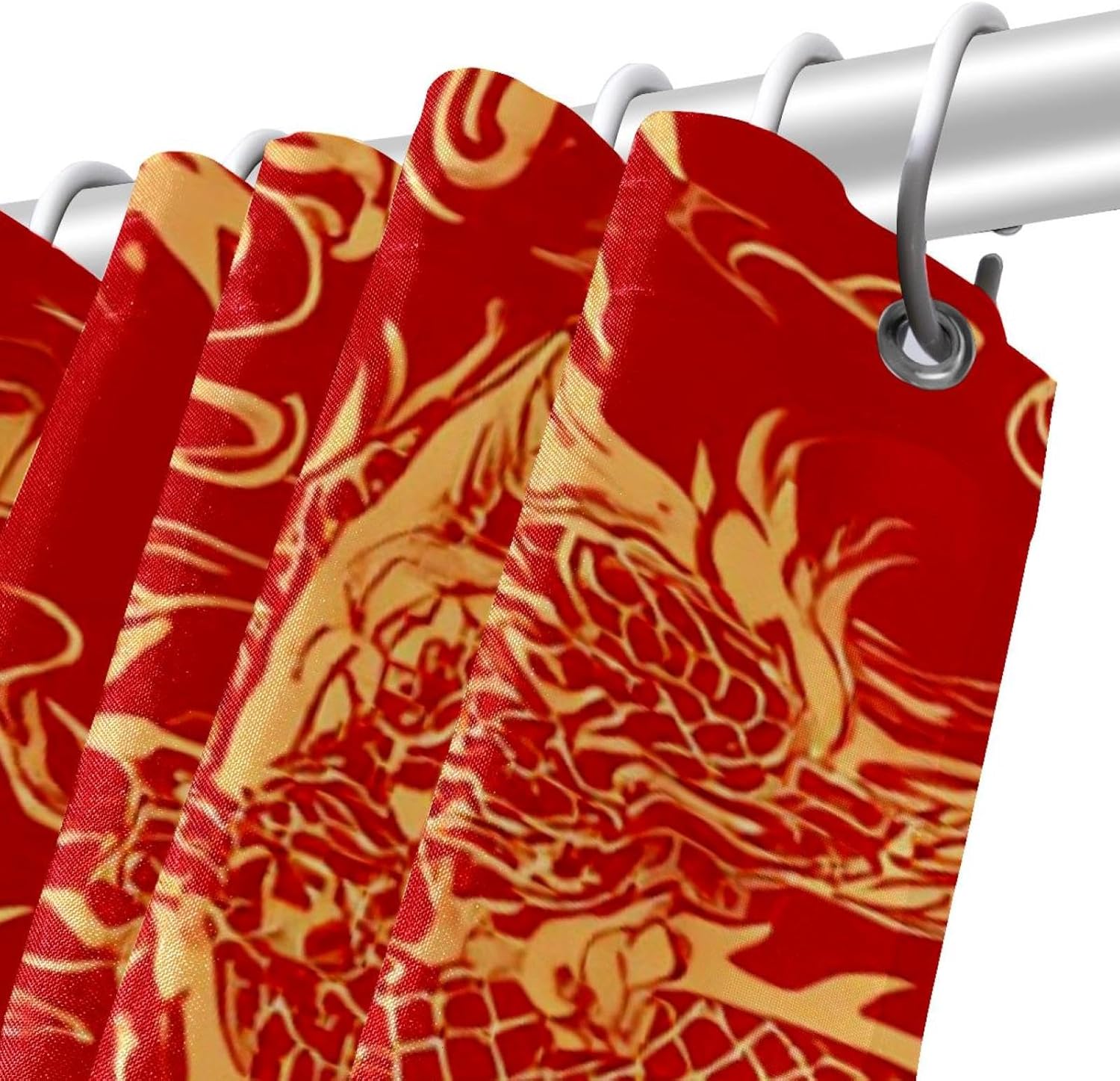 Gold Red Chinese Dragon Shower Curtain Set with 12 Hooks 66x72 Inches