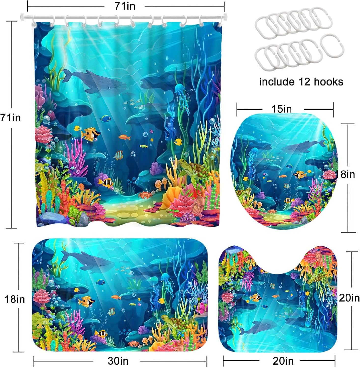 4pc Ocean shower curtain set kids