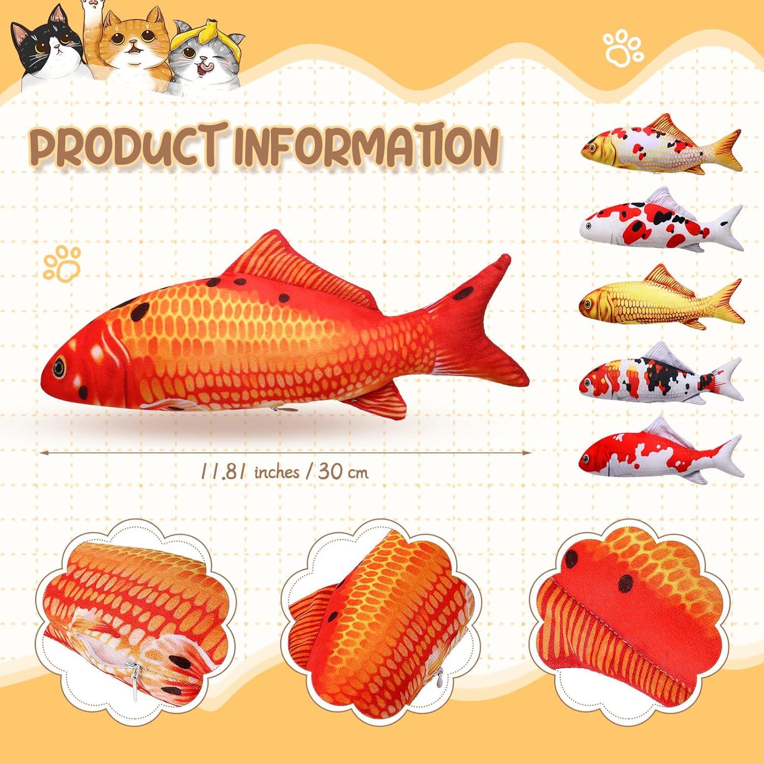 Bargv Six-Piece 12-Inch Fish Plush Pillow for Kids and Cats