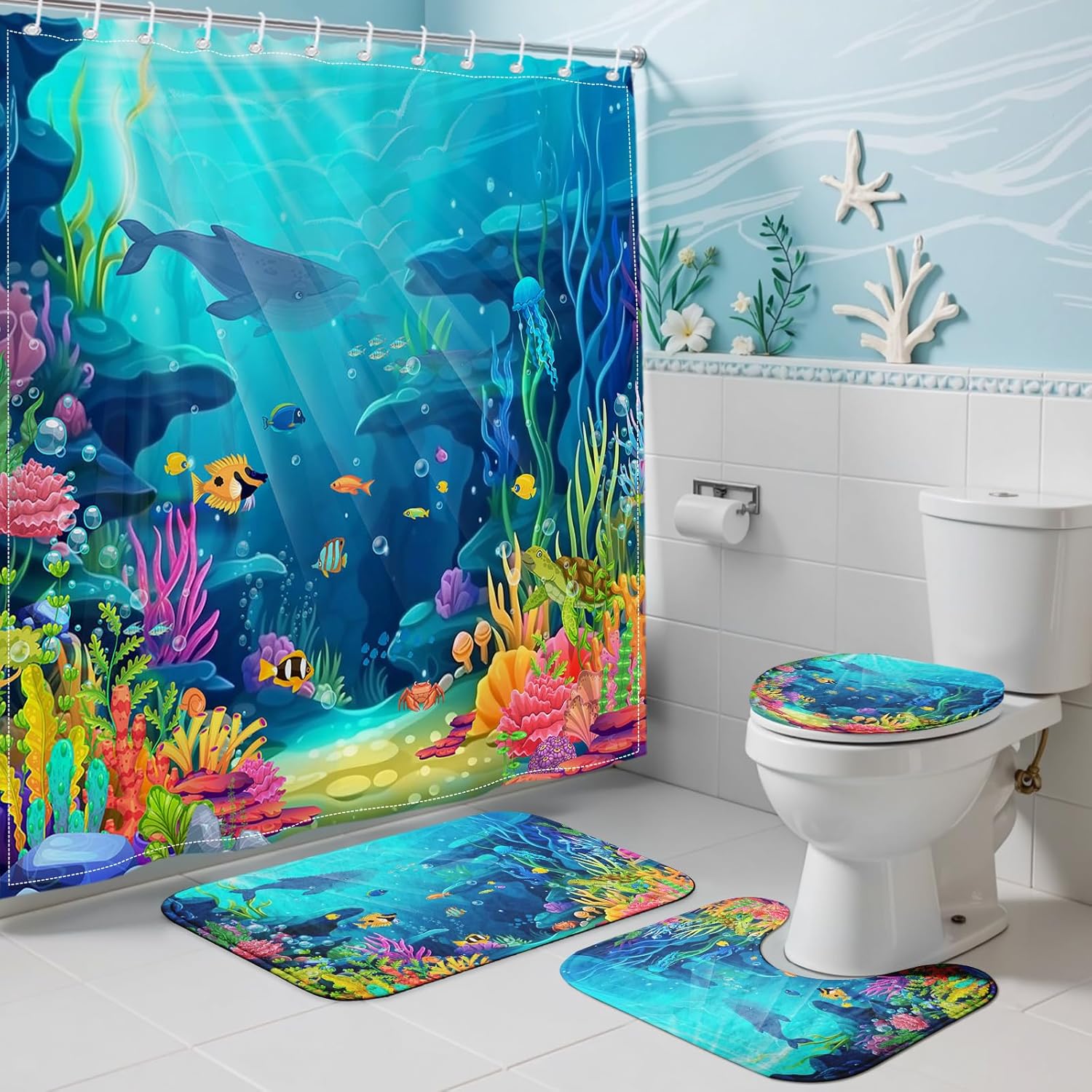 4pc Ocean shower curtain set kids