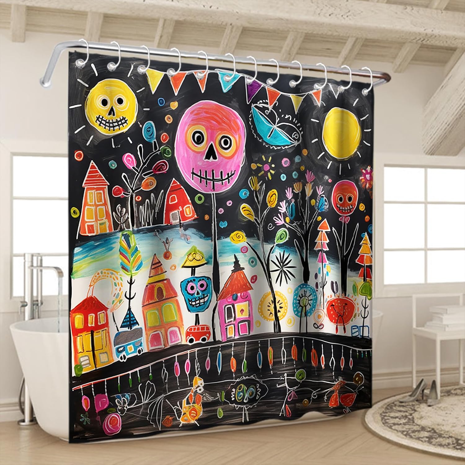 OTRANTO Funny Abstract Skull Shower Curtain Set