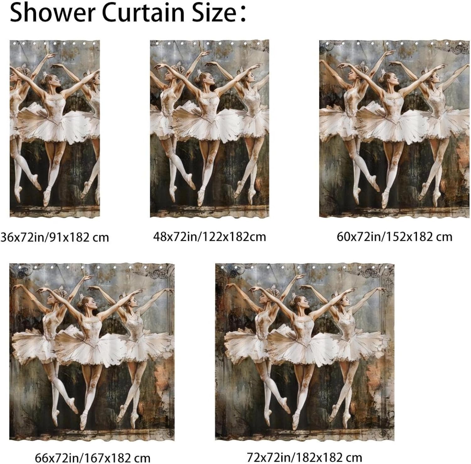 Three Girls Dancing Bath Shower Curtain Set with Stainless Steel Hooks