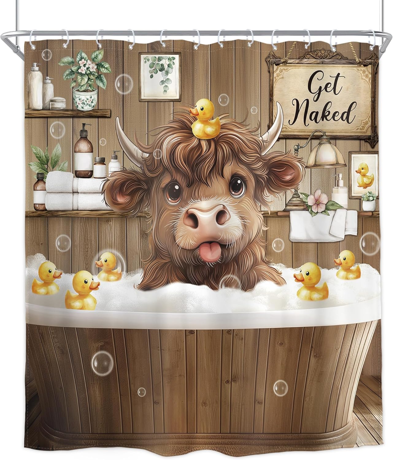Funny Cow Cute Cattle Bull Bathroom Shower Curtain