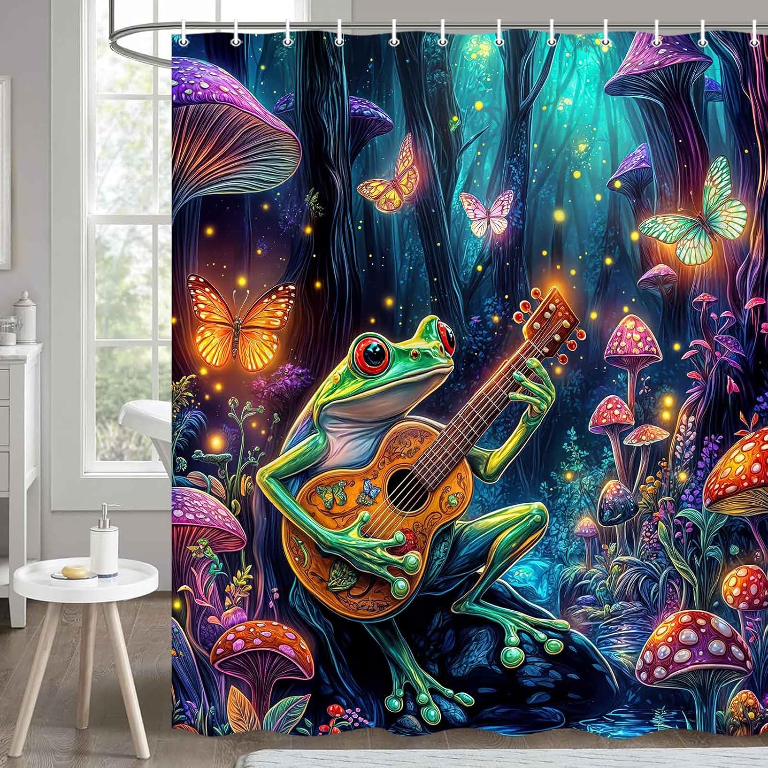 Cutie Kids Playful Frog Butterfly Shower Curtain