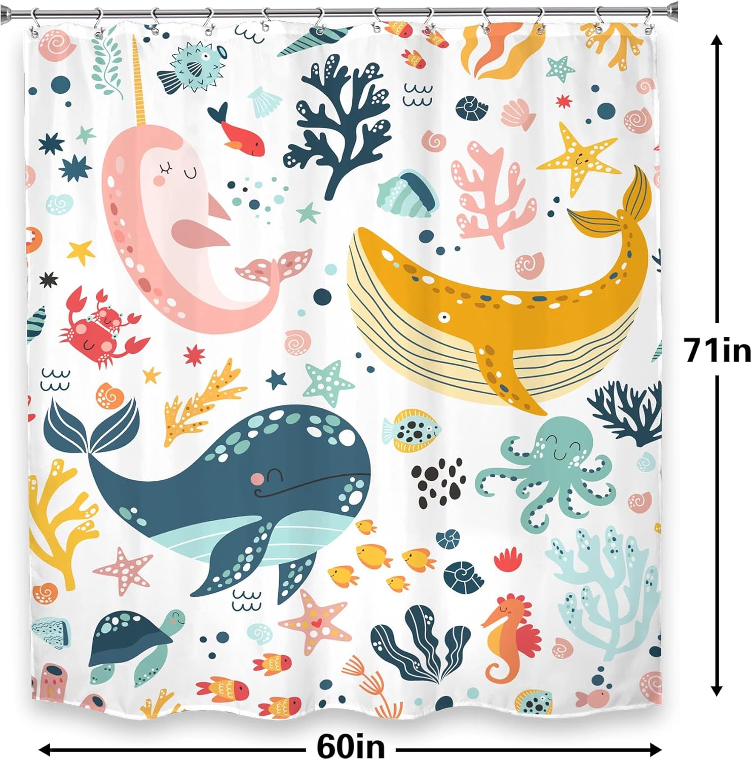 LGhtyro Kids Whale Shower Curtain 60Wx71H inches 12pc Set