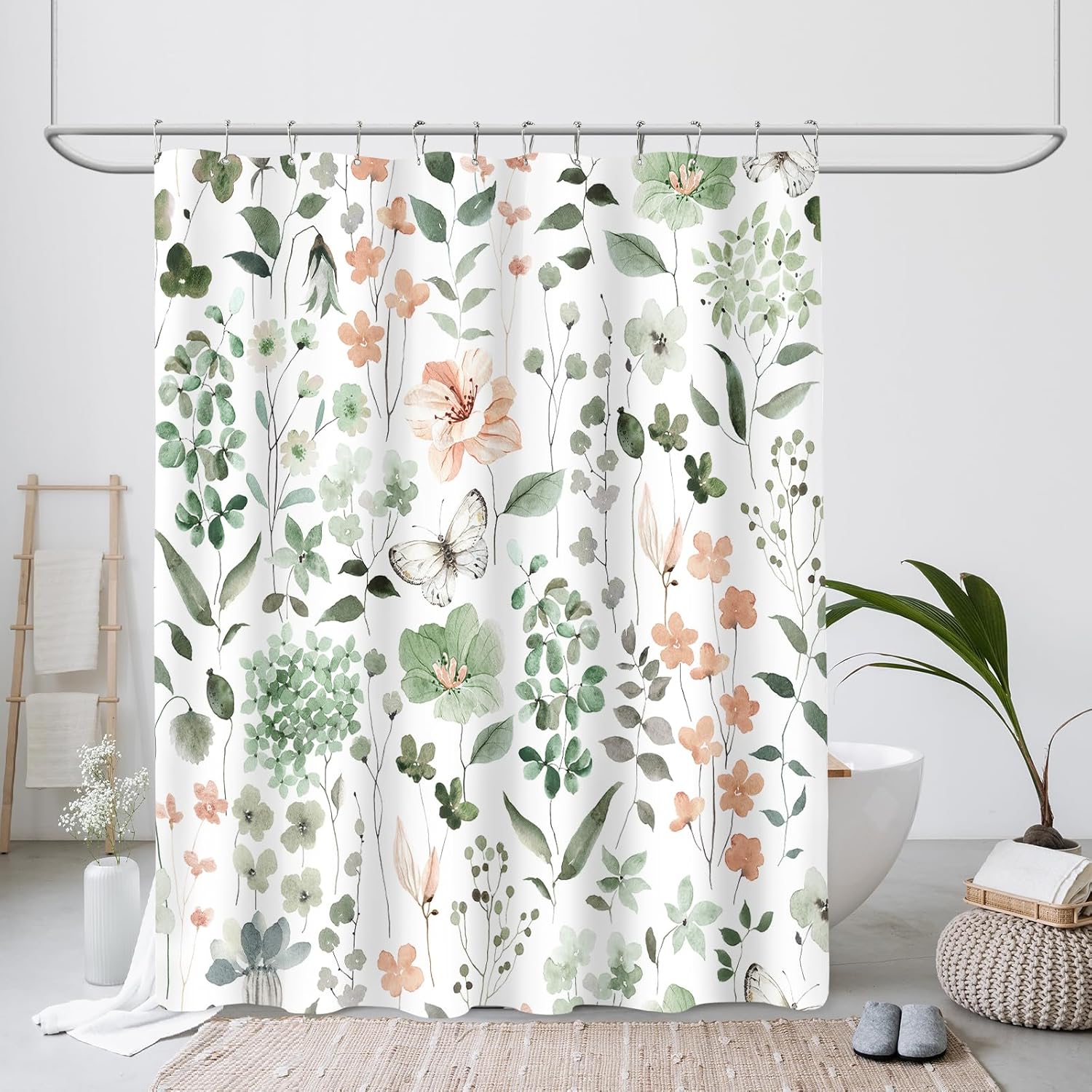 Cute Floral Shower Curtain Set with Hooks 72x72