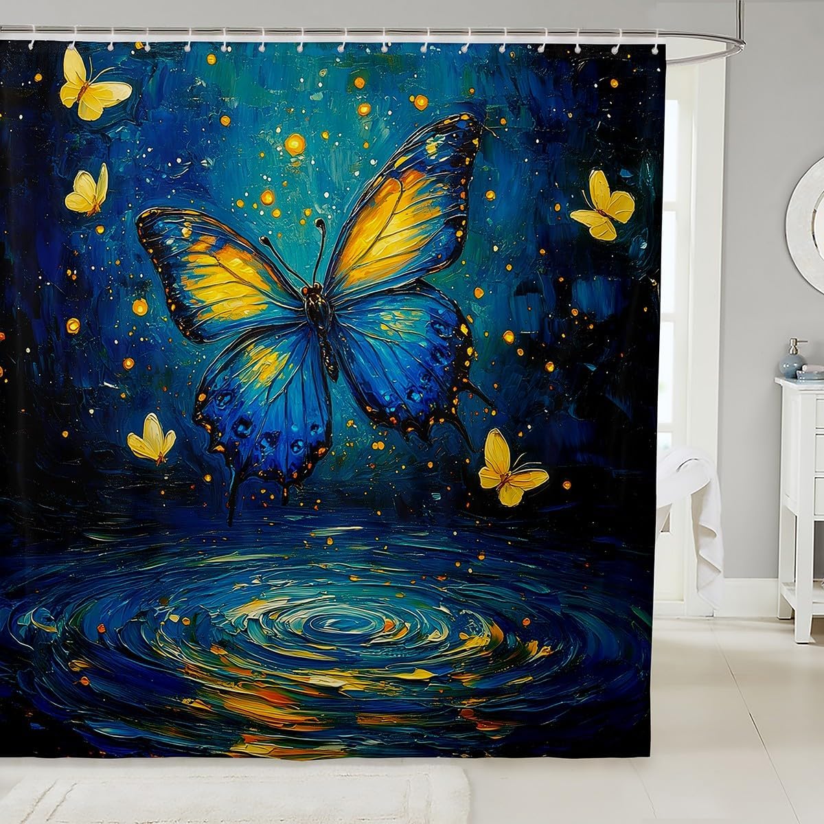 Feelyou Butterfly Bath Curtain 72x72 Inch Floral Design