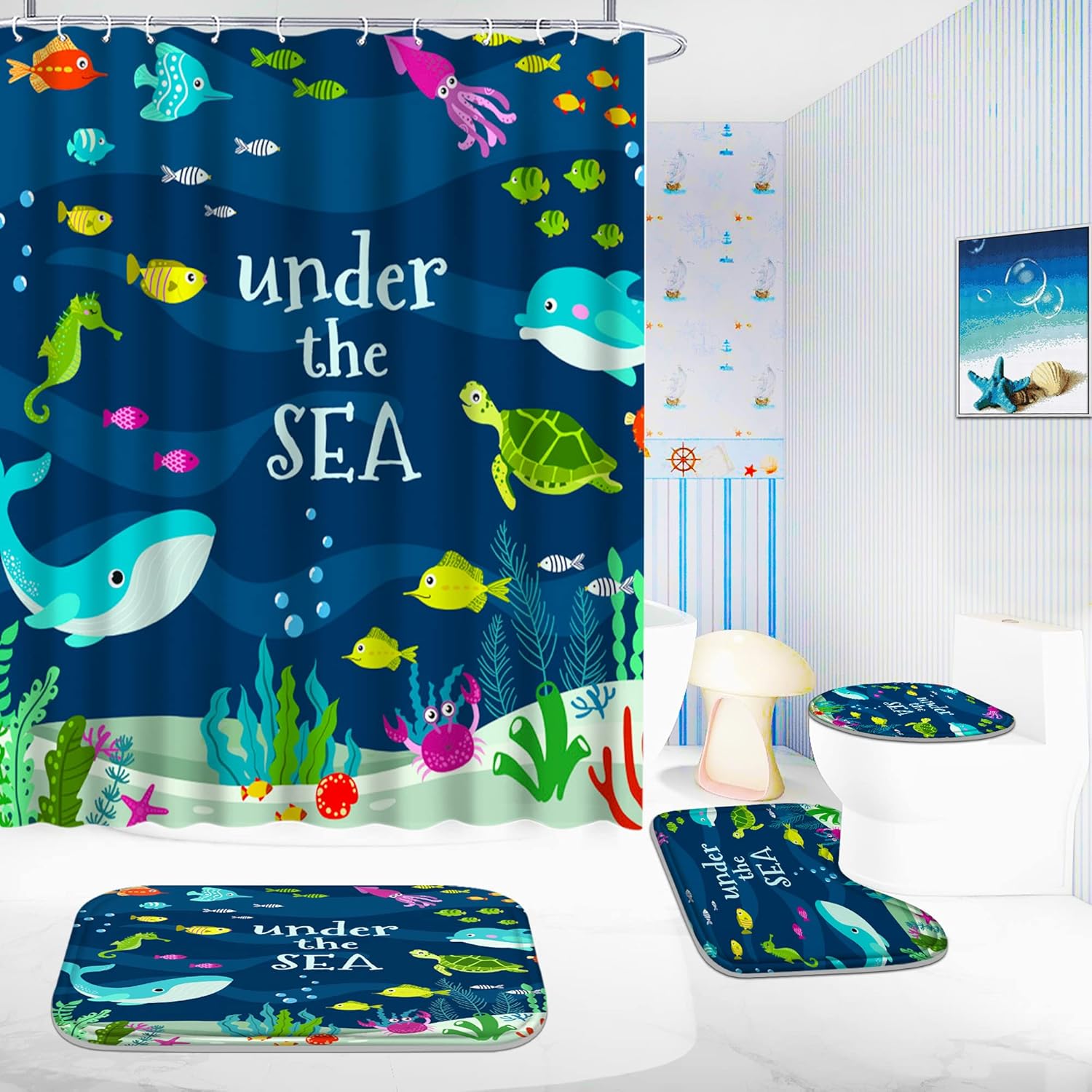 Poedist 4Pcs Bathroom Shower Curtain Sets