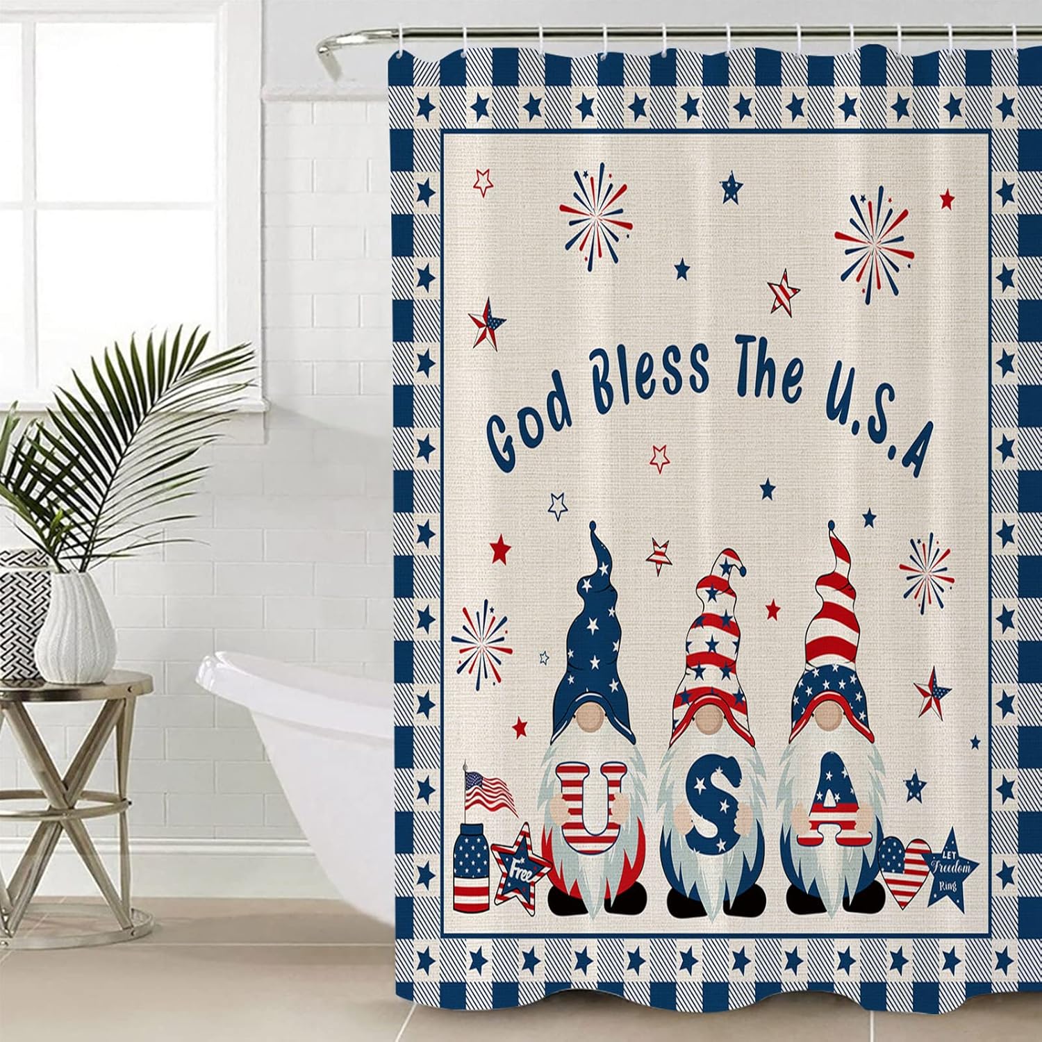 TocaHome 4th of July Gnome Shower Curtain 36x78 Inch