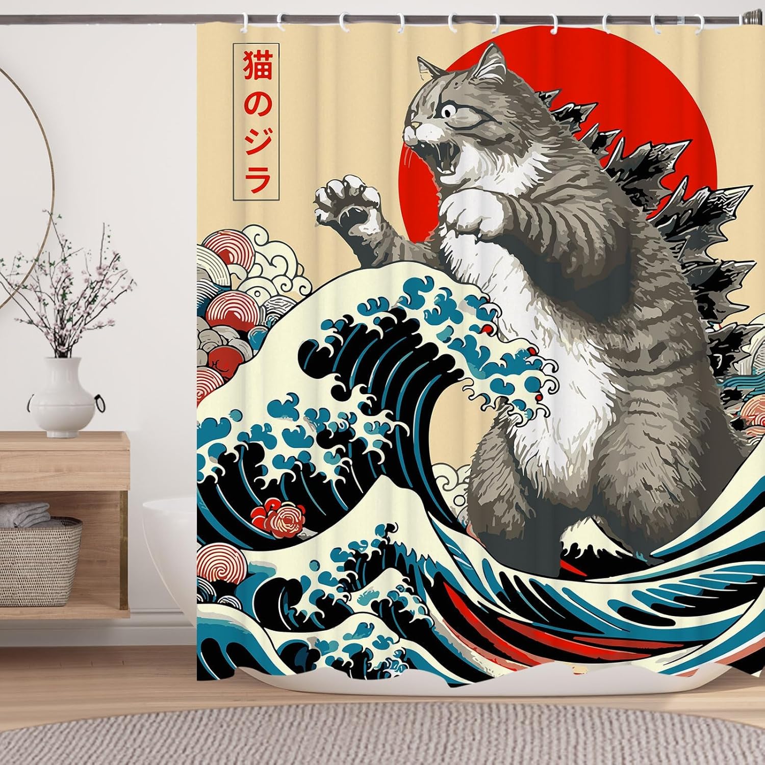 LGF BSC Funny Japanese Cat Shower Curtain