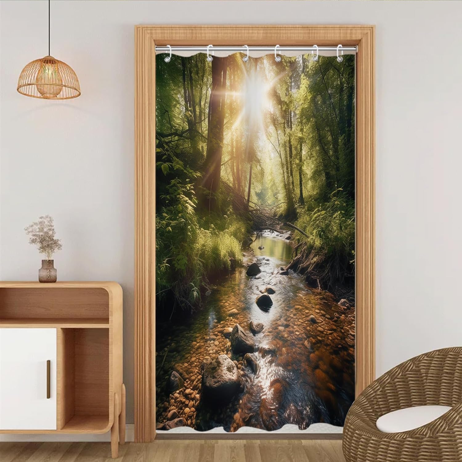 Sage Green Forest Shower Curtain Set with Hooks 36x72 Waterproof
