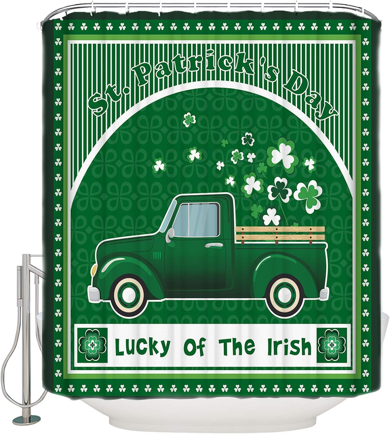 Waterproof Shower Curtain with Hooks St Patrick Day Shamrock Truck