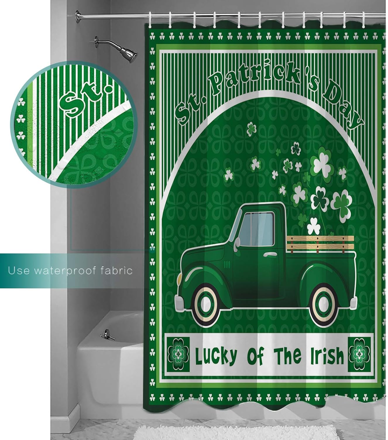 Waterproof Shower Curtain with Hooks St Patrick Day Shamrock Truck