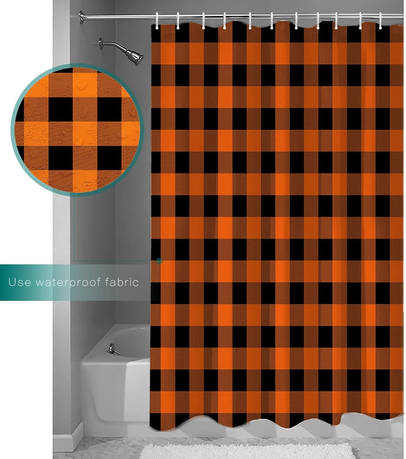Stylish Black Orange Buffalo Check Shower Curtain