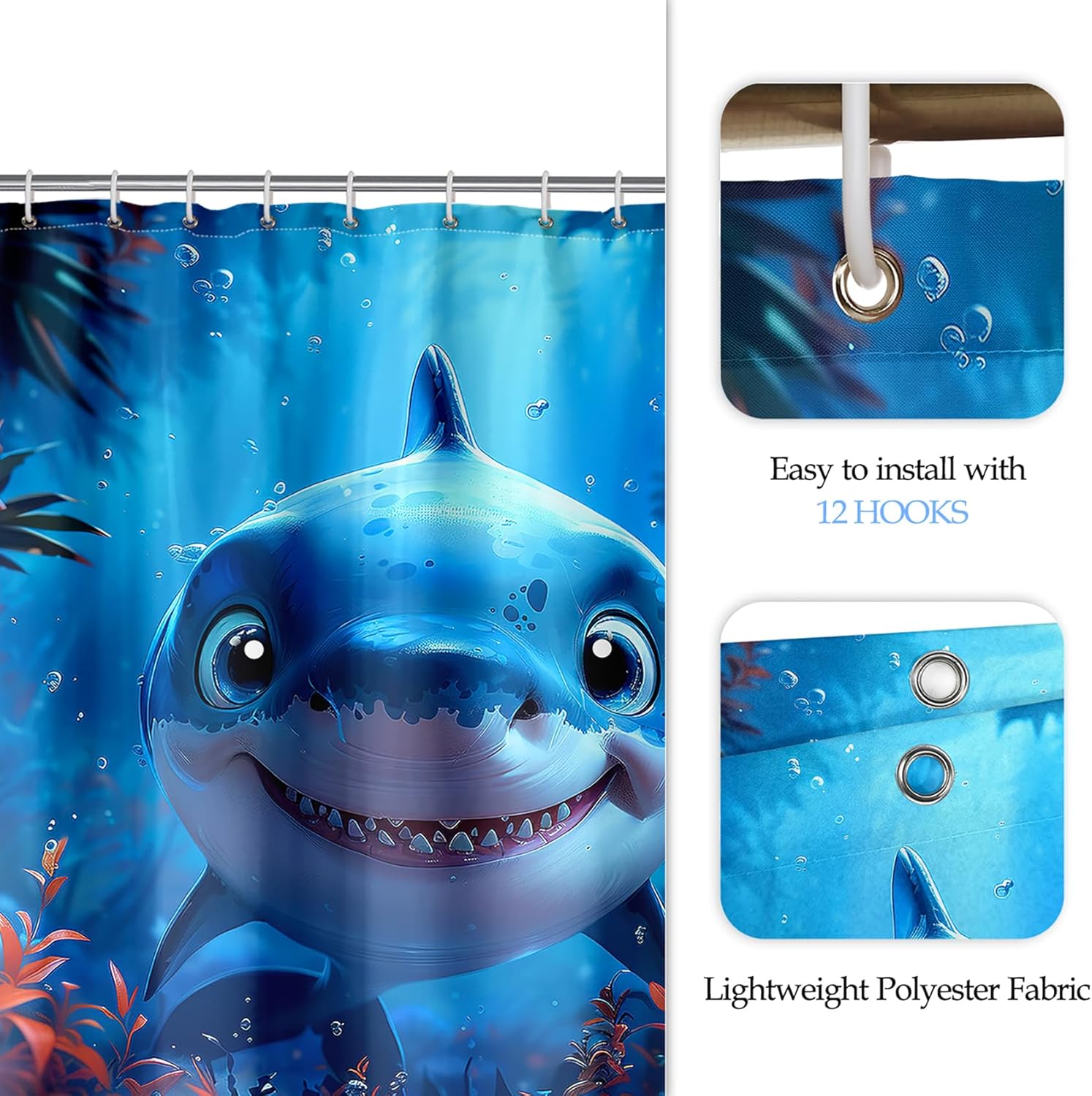 4 Piece Shark Shower Curtain Set for Kids