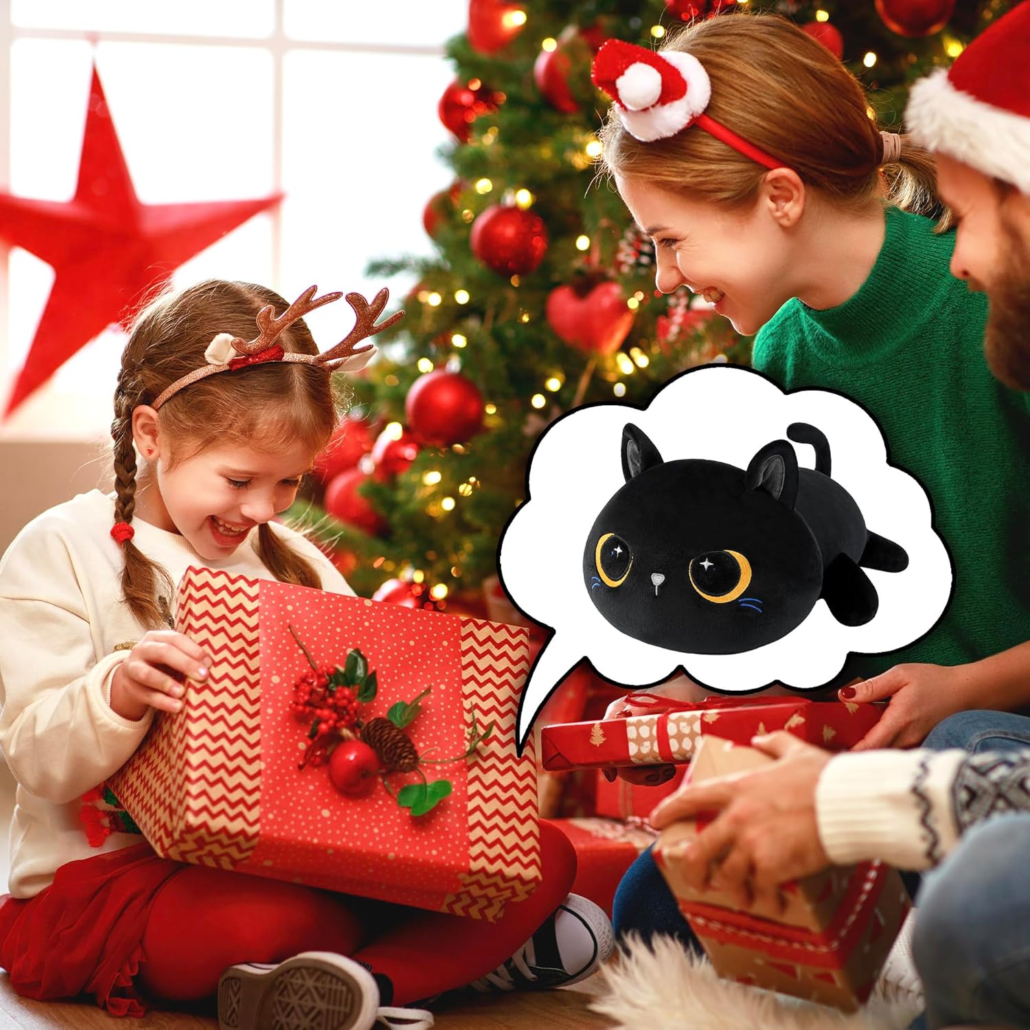 Stuffed Animal Pillow Black Cat Design Cozy for Kids Adults