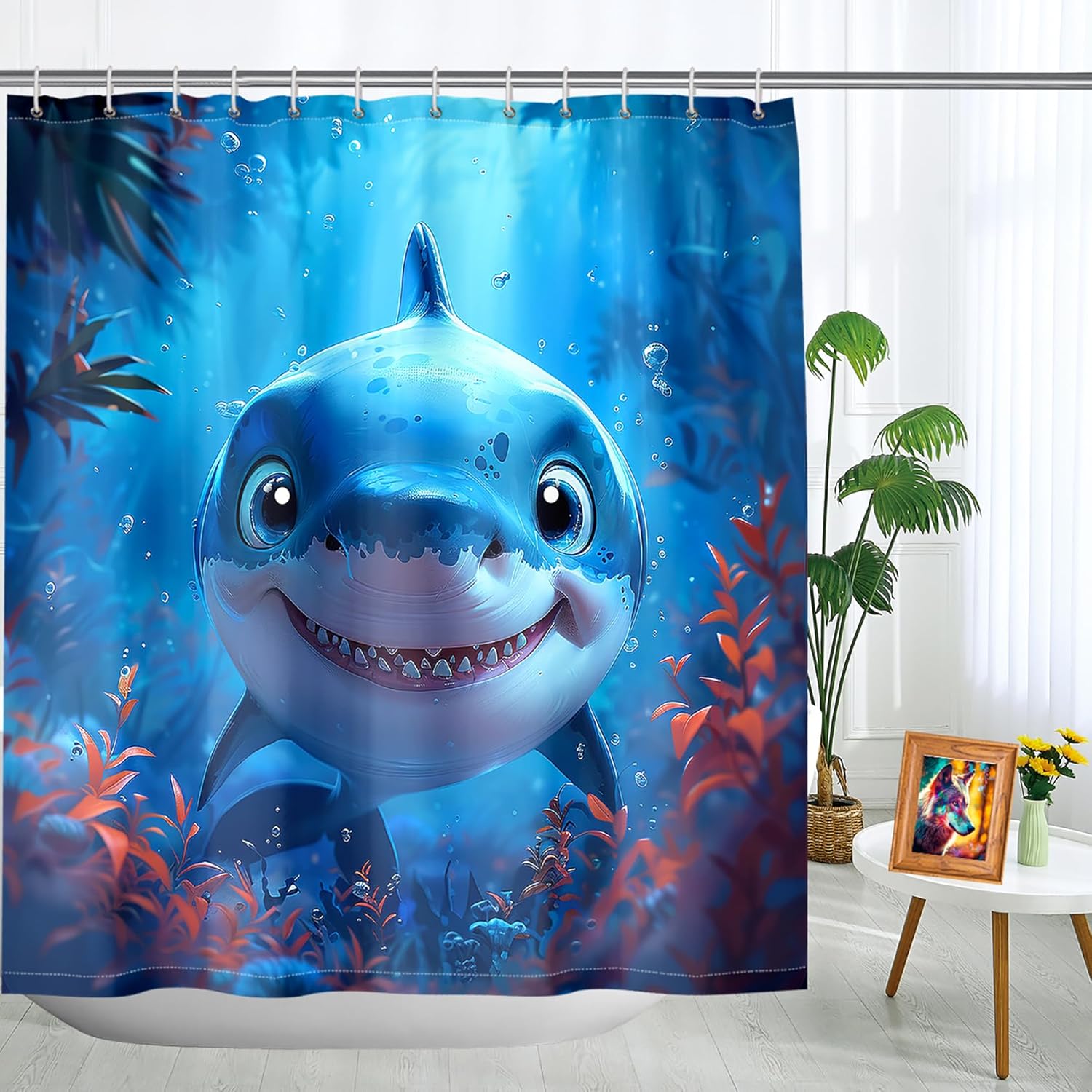 4 Piece Shark Shower Curtain Set for Kids