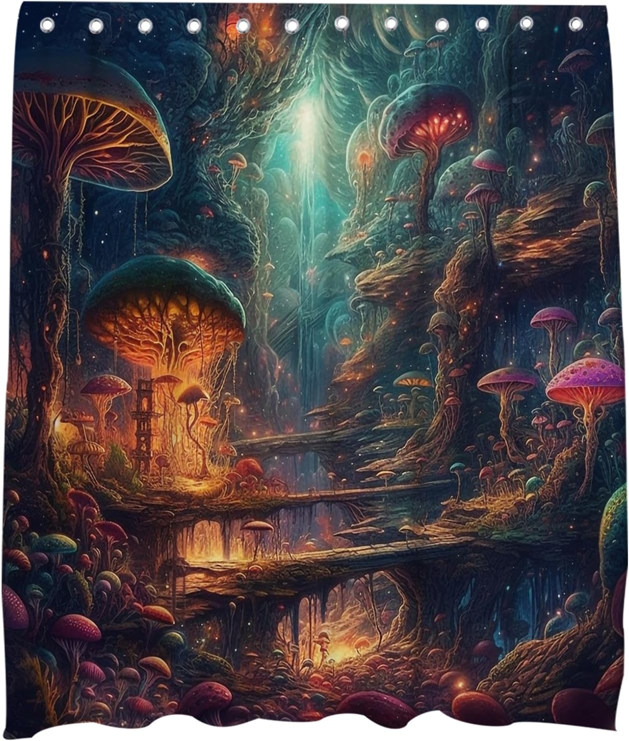 OTRANTO Fun Mushroom Forest Shower Curtain Set