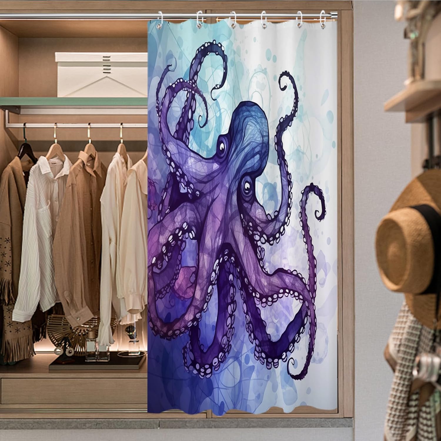 Nautical Octopus Shower Curtain Set machine washable waterproof