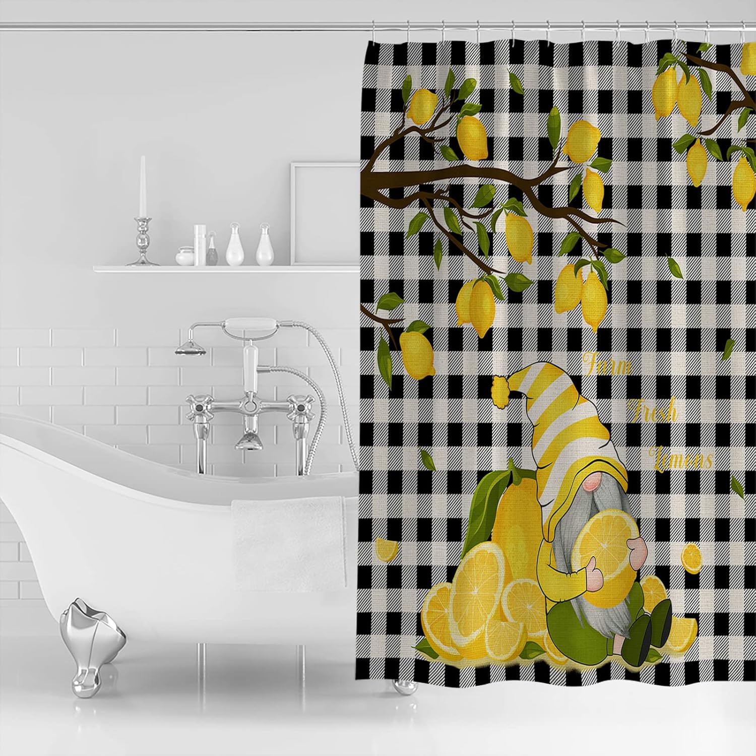 Waterproof Bathroom Curtains Set with Gnome Design 72x96