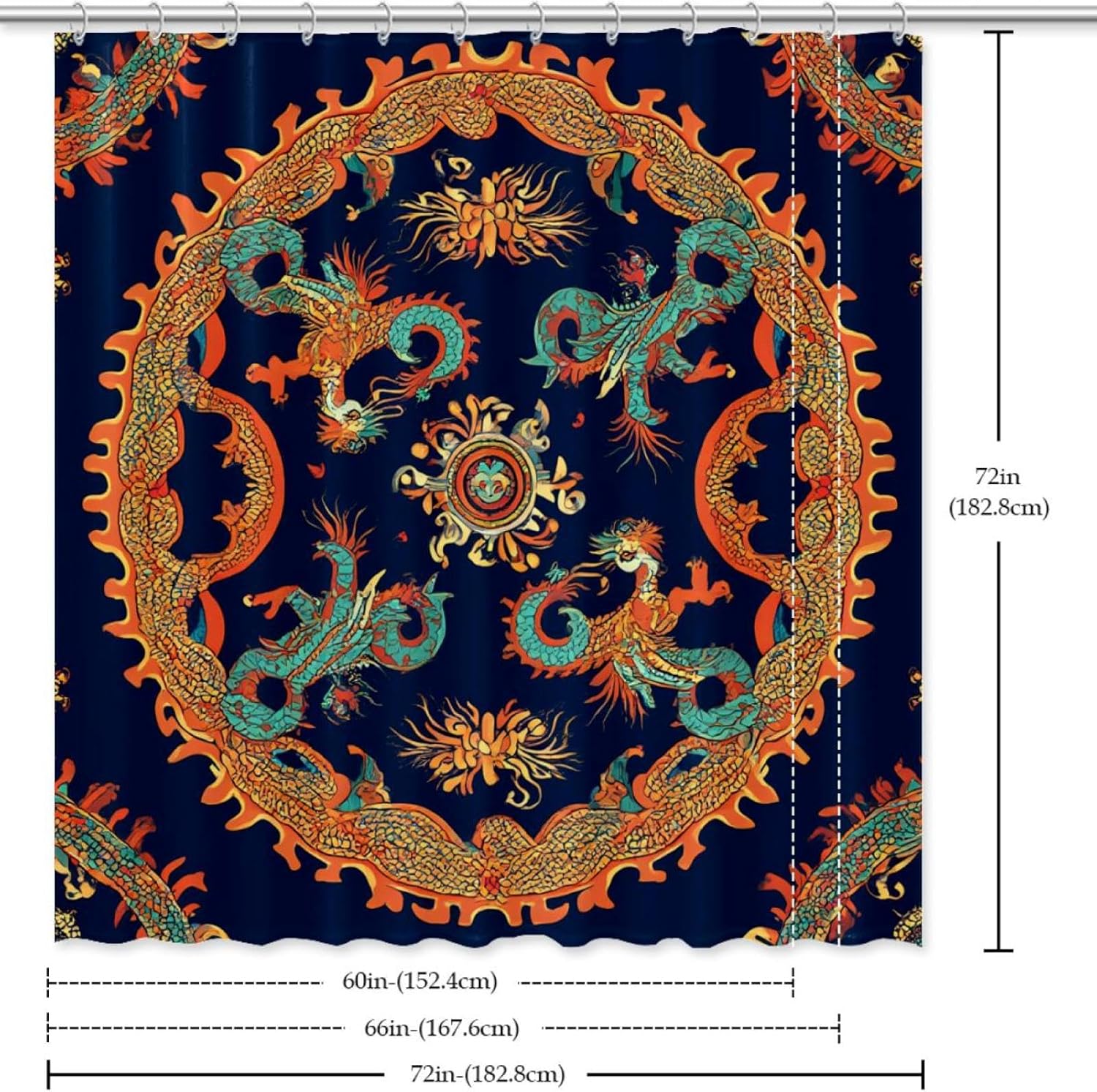Elegant 12-Hook Waterproof shower curtain with dragon pattern