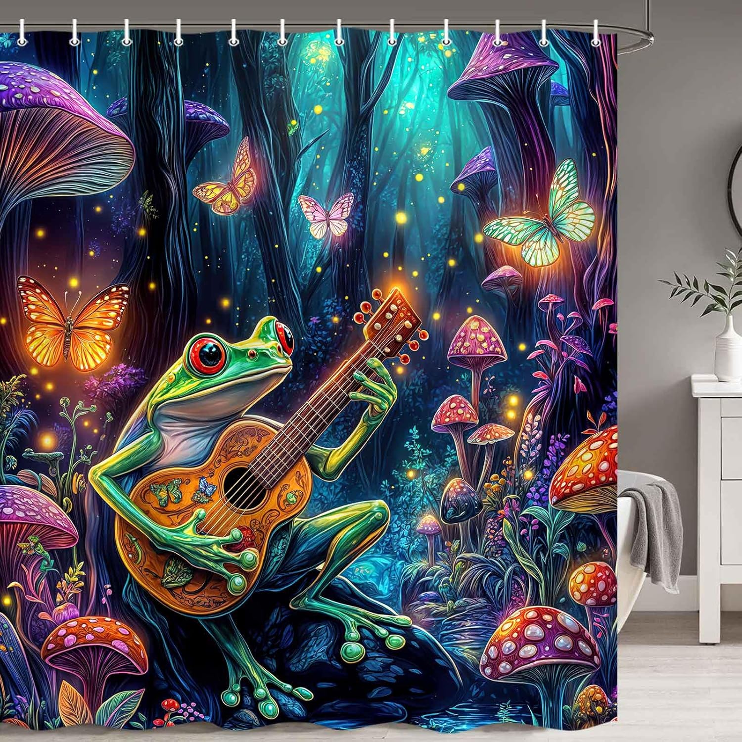 Cutie Kids Playful Frog Butterfly Shower Curtain