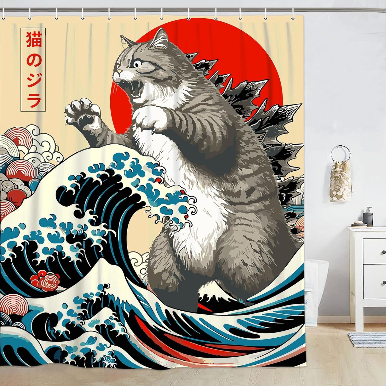 LGF BSC Funny Japanese Cat Shower Curtain