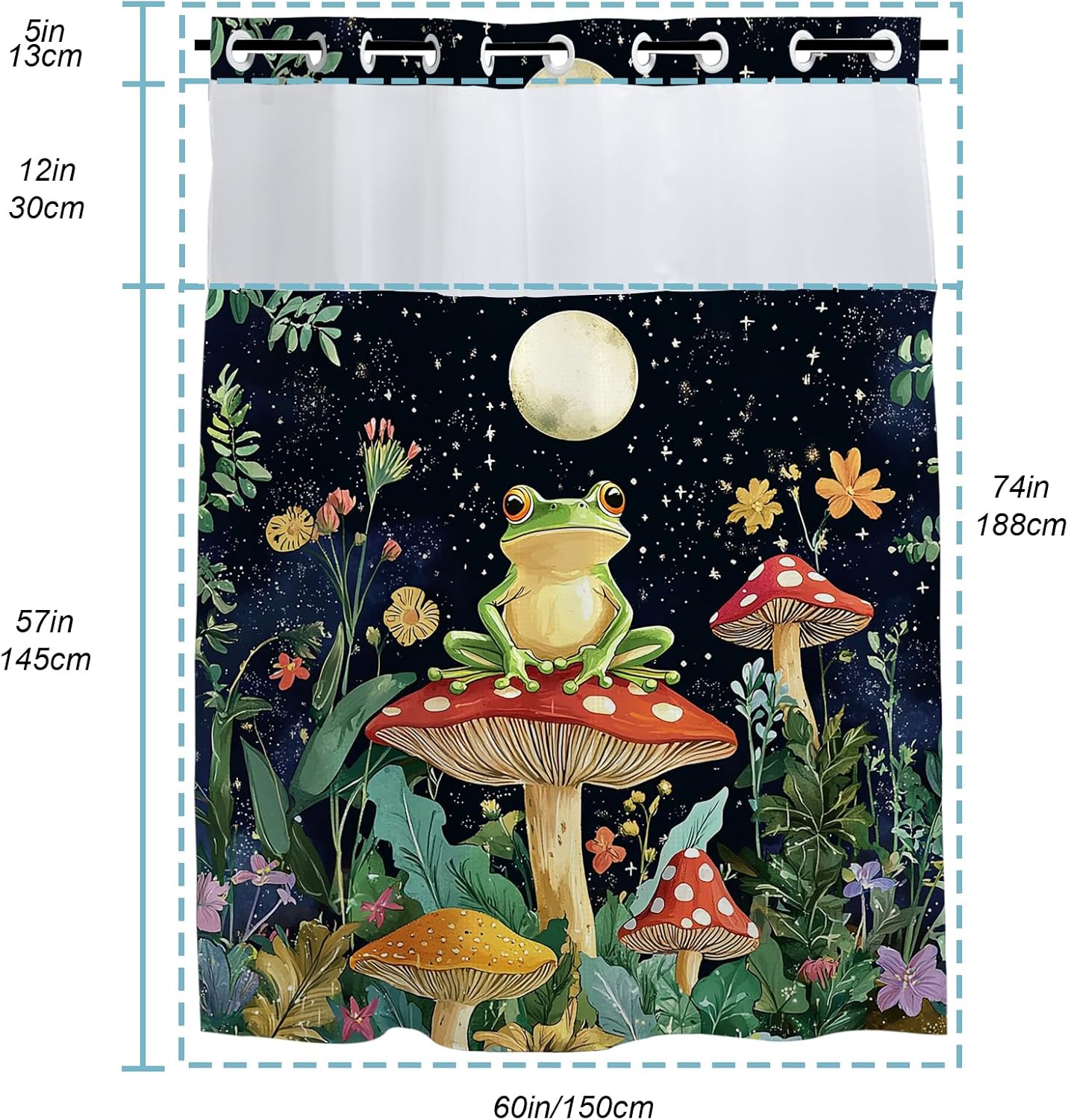 Cute Frog Shower Curtains Waffle Fabric Waterproof No Hook