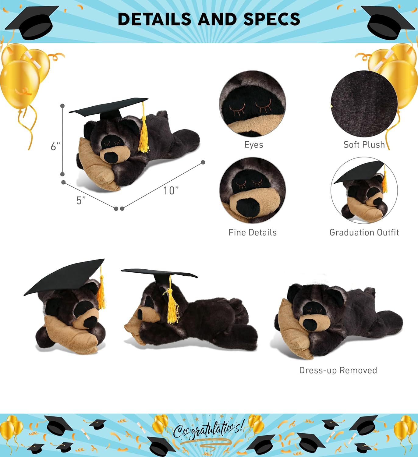 DolliBu Graduation Plush Bear with Pillow