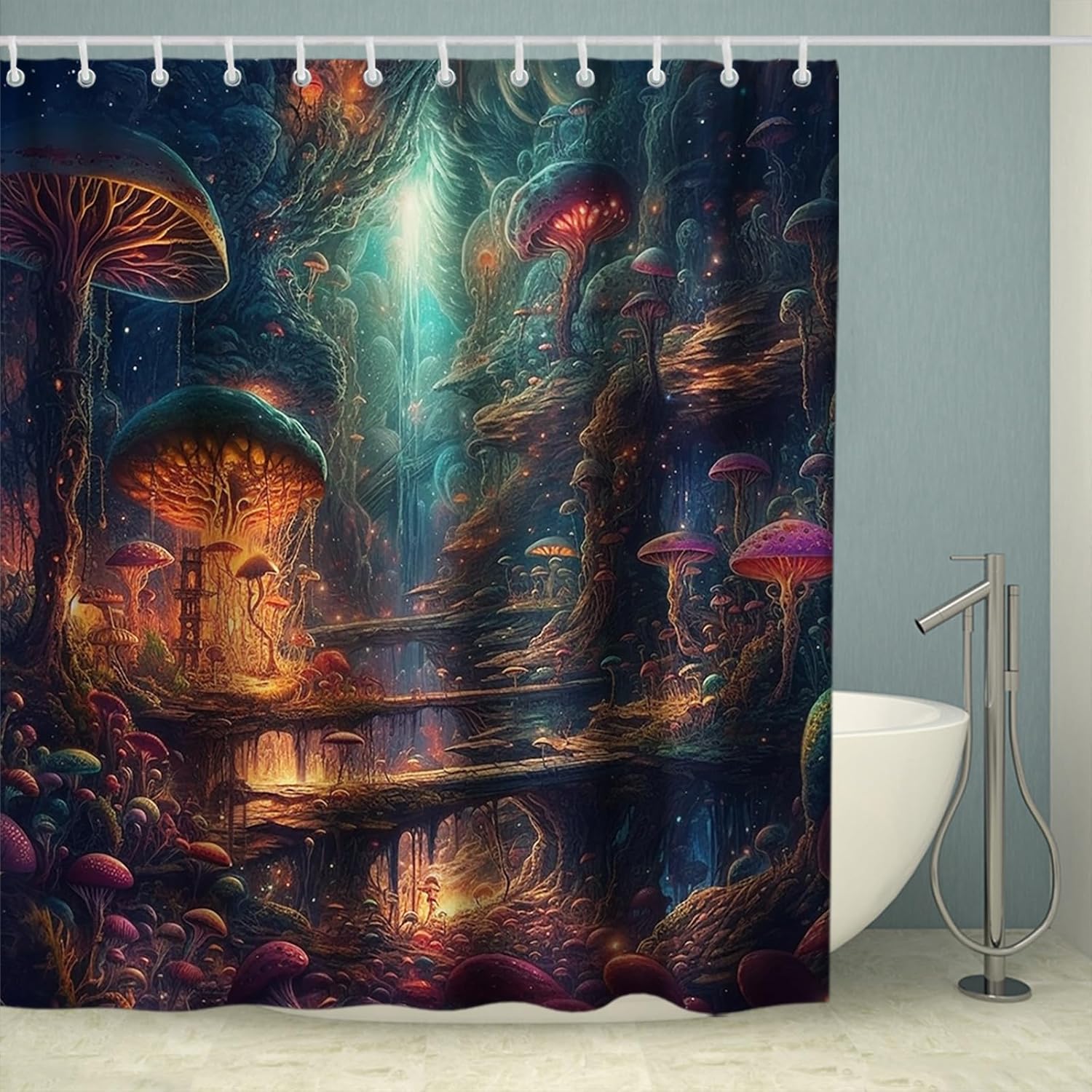 OTRANTO Fun Mushroom Forest Shower Curtain Set
