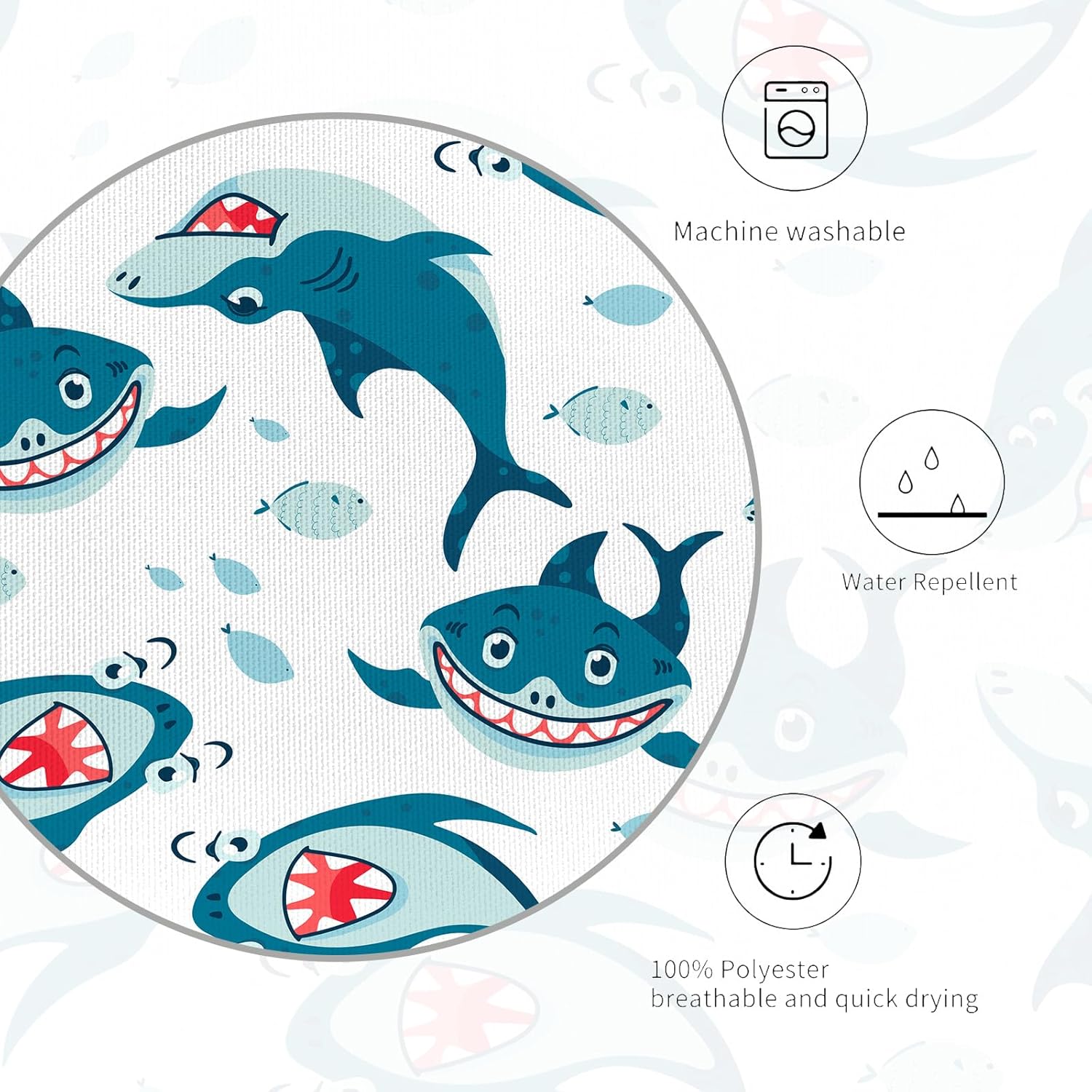 SokdcamFunny Shark Shower Curtain Ocean Wild Fish Kids Bathroom Curtain Set