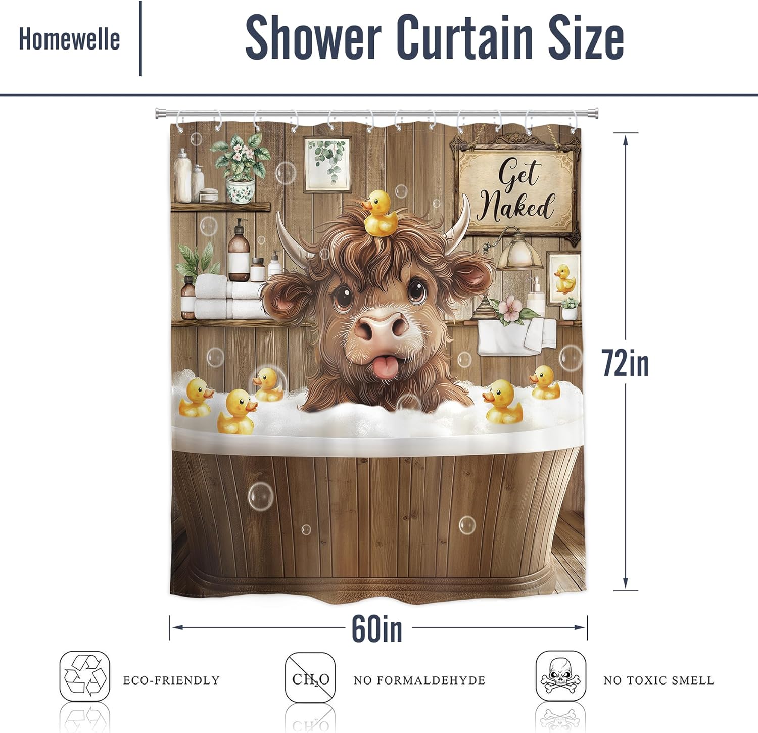 Funny Cow Cute Cattle Bull Bathroom Shower Curtain