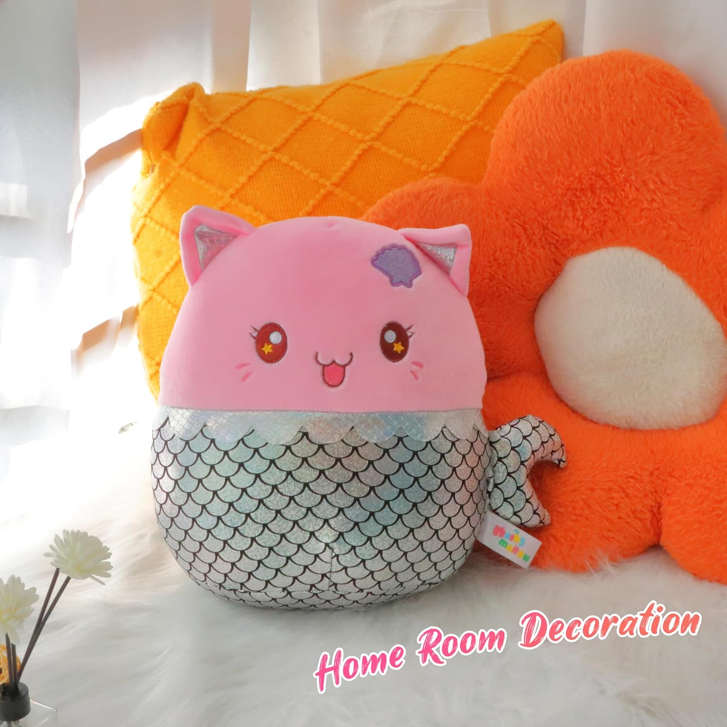 12 Mermaid Cat Plush Pillow - Soft Cuddly