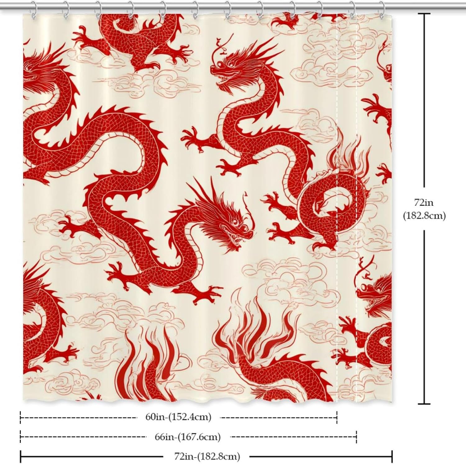 Bath Time inspected begins with VAPOKF Red Dragon Auspicious Clouds Shower Curtain Setup