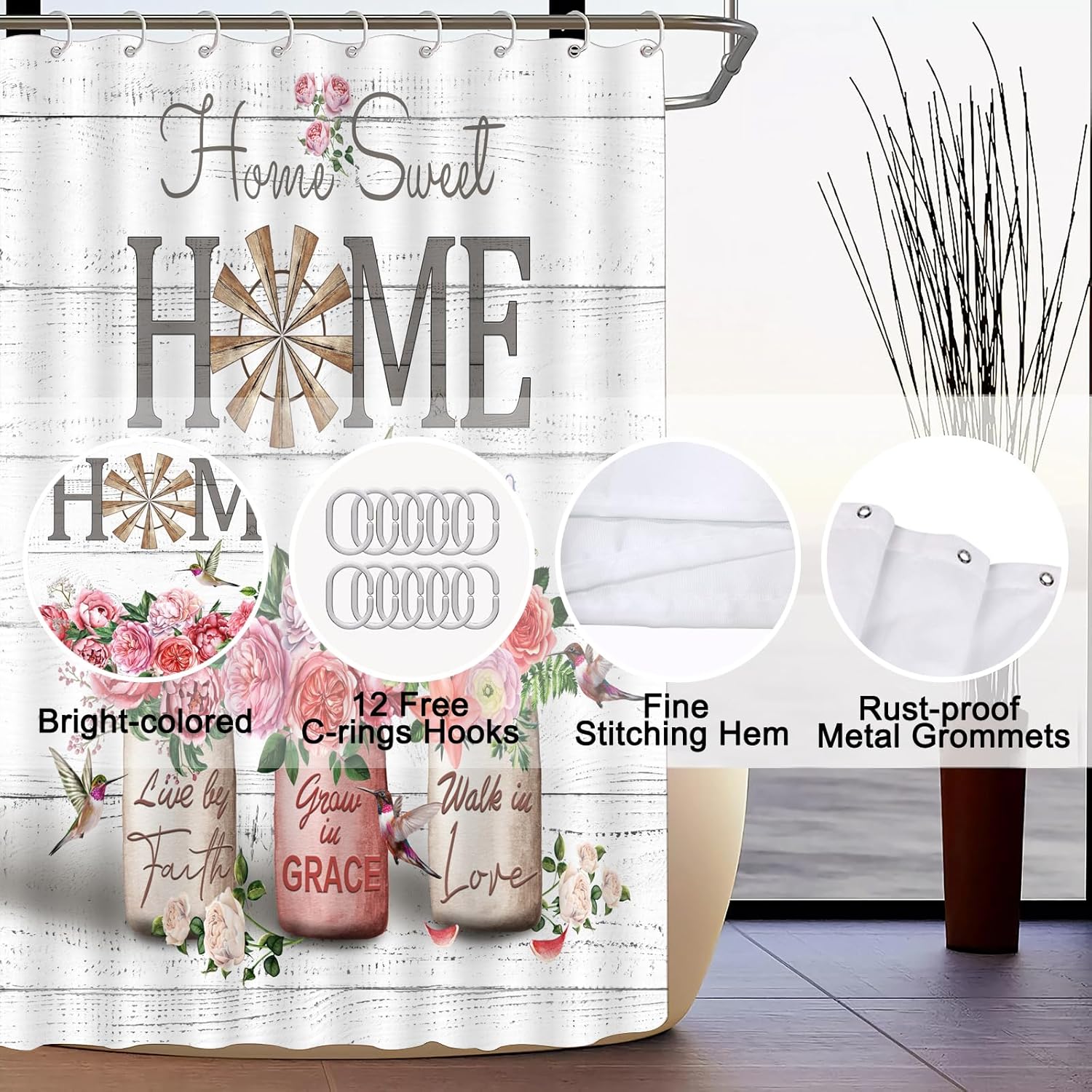 Home Sweet Bathroom Set with Red Rose Peony Style