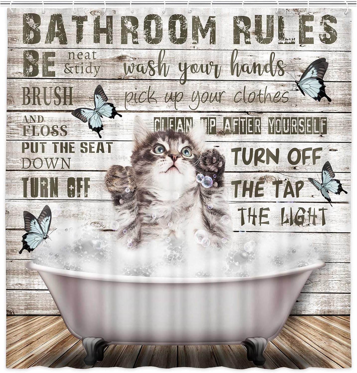 JAWO Hilarious Cat Shower Curtain for Kids - Fun Durable
