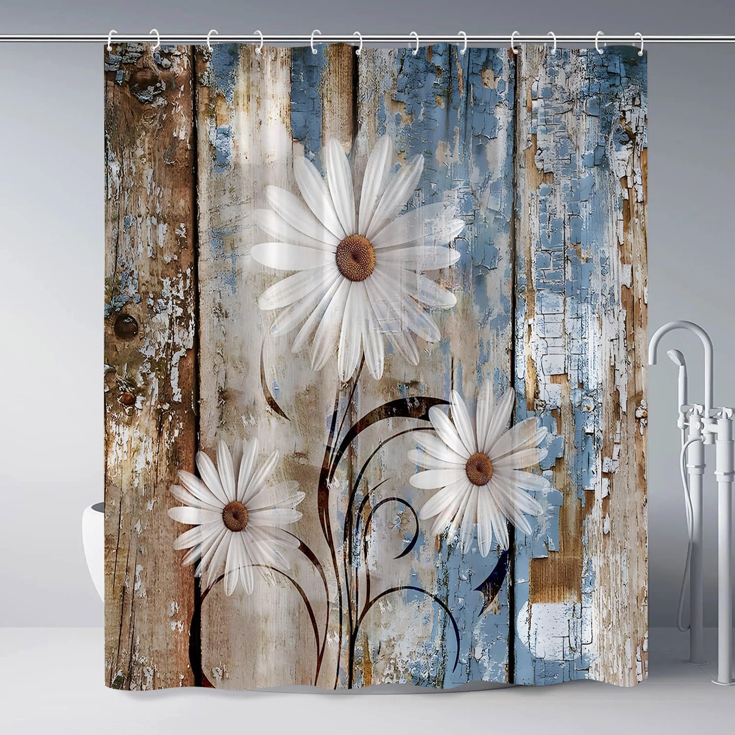 Stylish Rustic Floral Shower Curtain Set
