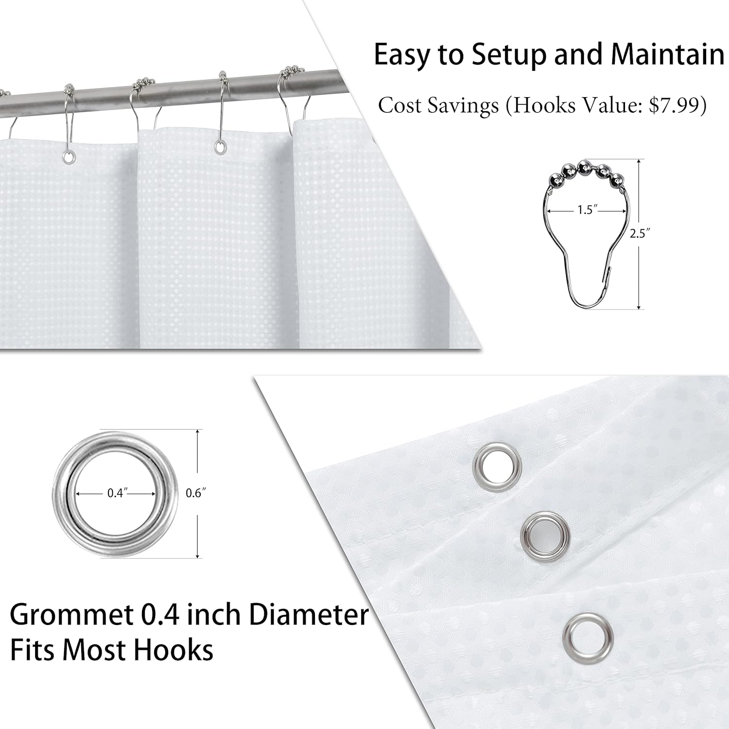 Light Pink Shower Curtain Set with 12 Metal Hooks for the Bathroom