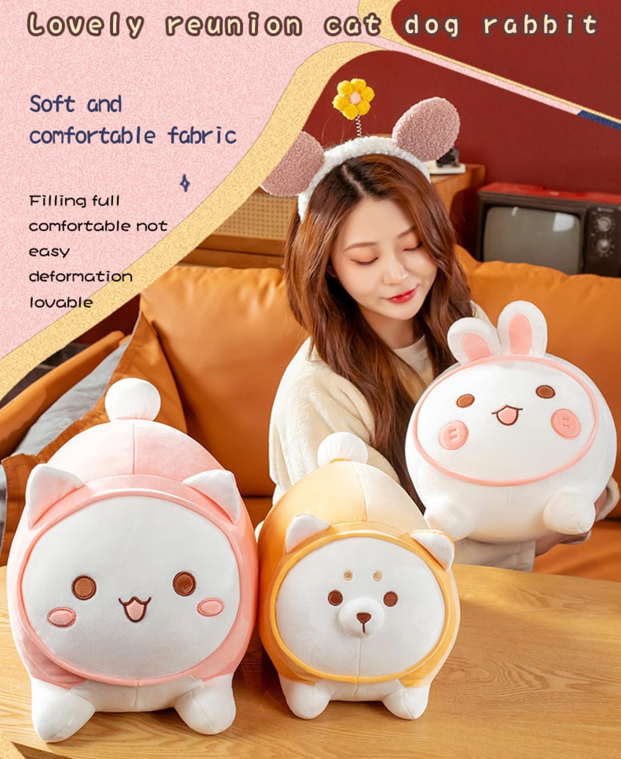 Kawaii Cat Plush Pillow for Kids