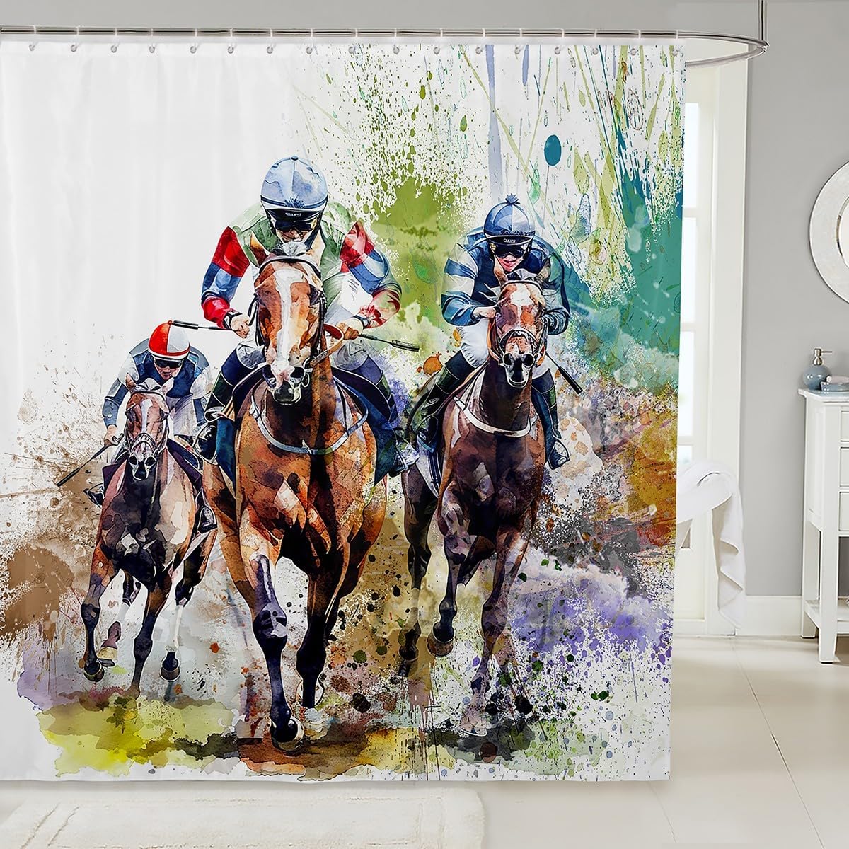 Manfei Horse Race Shower Curtain Set for Kids and Adults