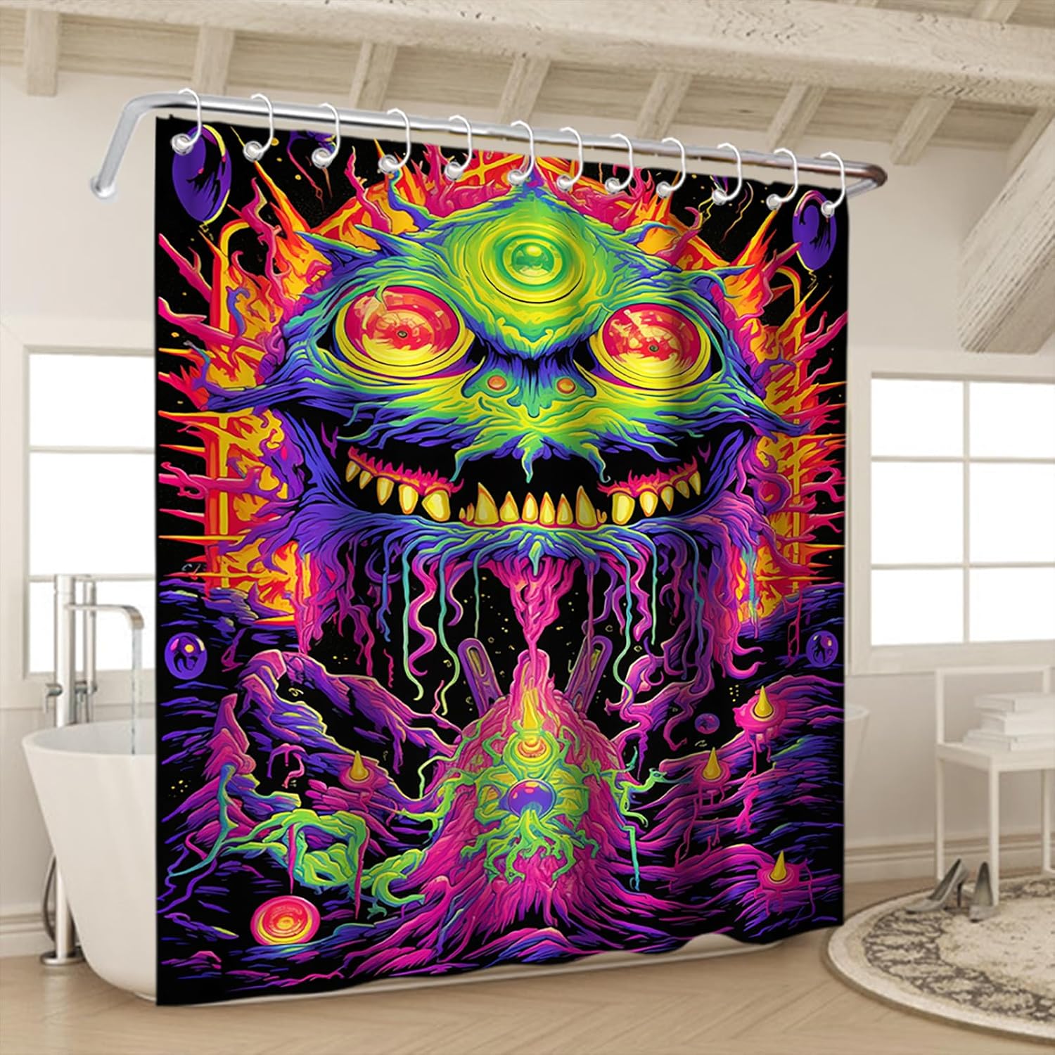 Halloween Hairy Monster Bath Decor Set 72x72 inches Machine Washable