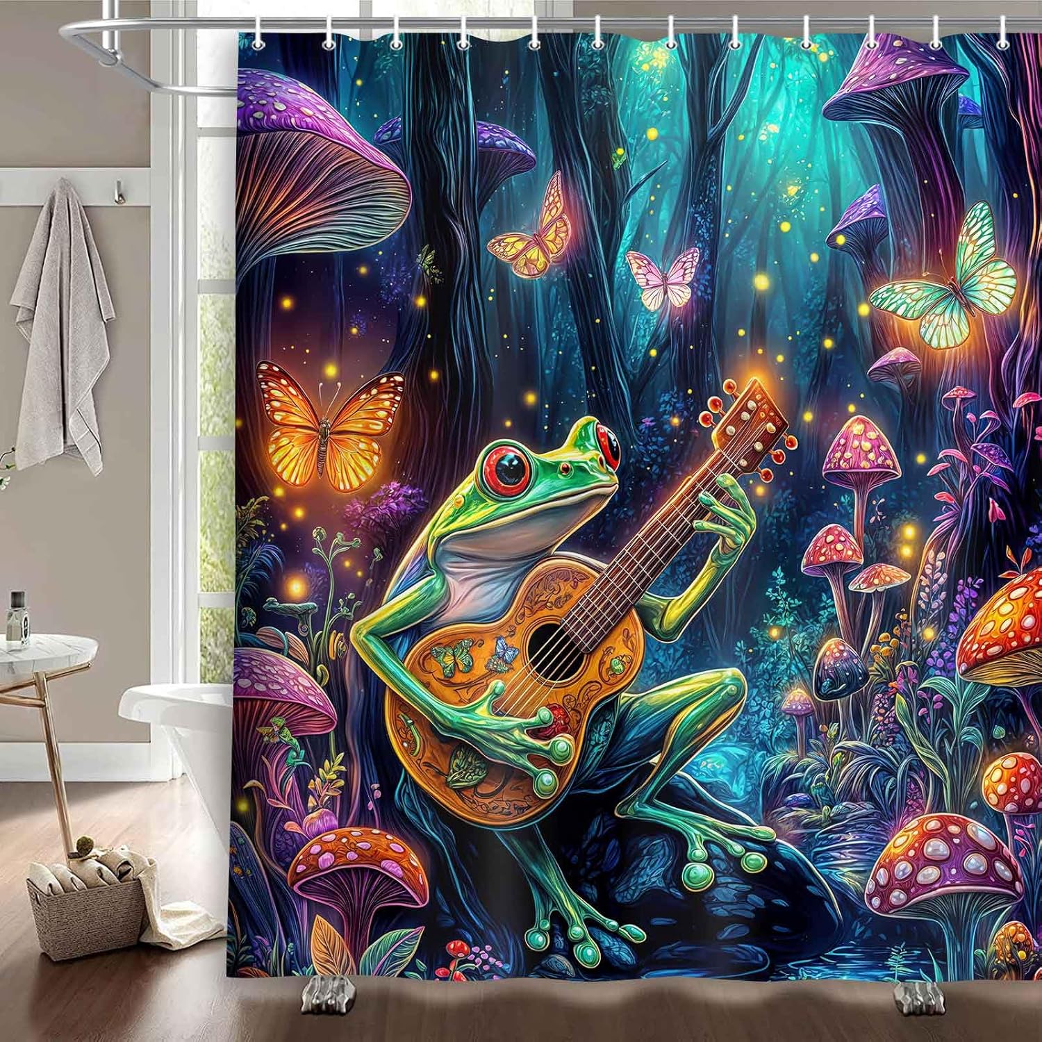 Cutie Kids Playful Frog Butterfly Shower Curtain