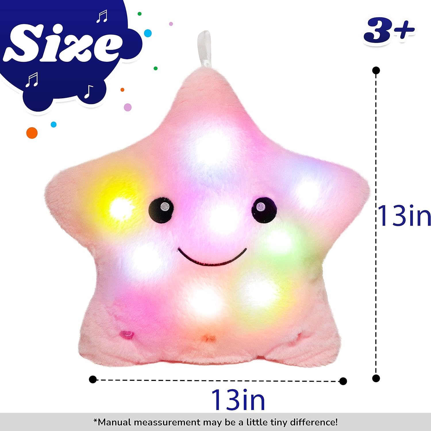 Cuteoy 13 Pink Star Plush Pillow - LED Night Light Music