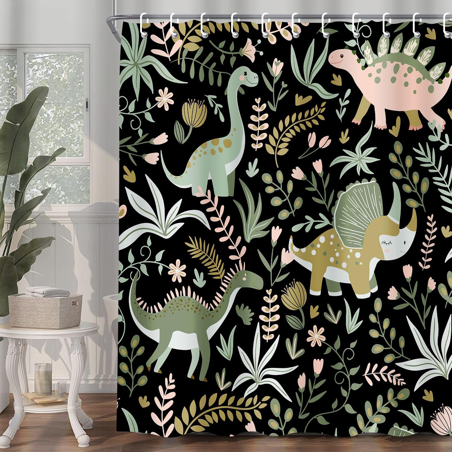 Funny Dinosaur Black Shower Curtains Great for Your Bathroom and Kids Too
