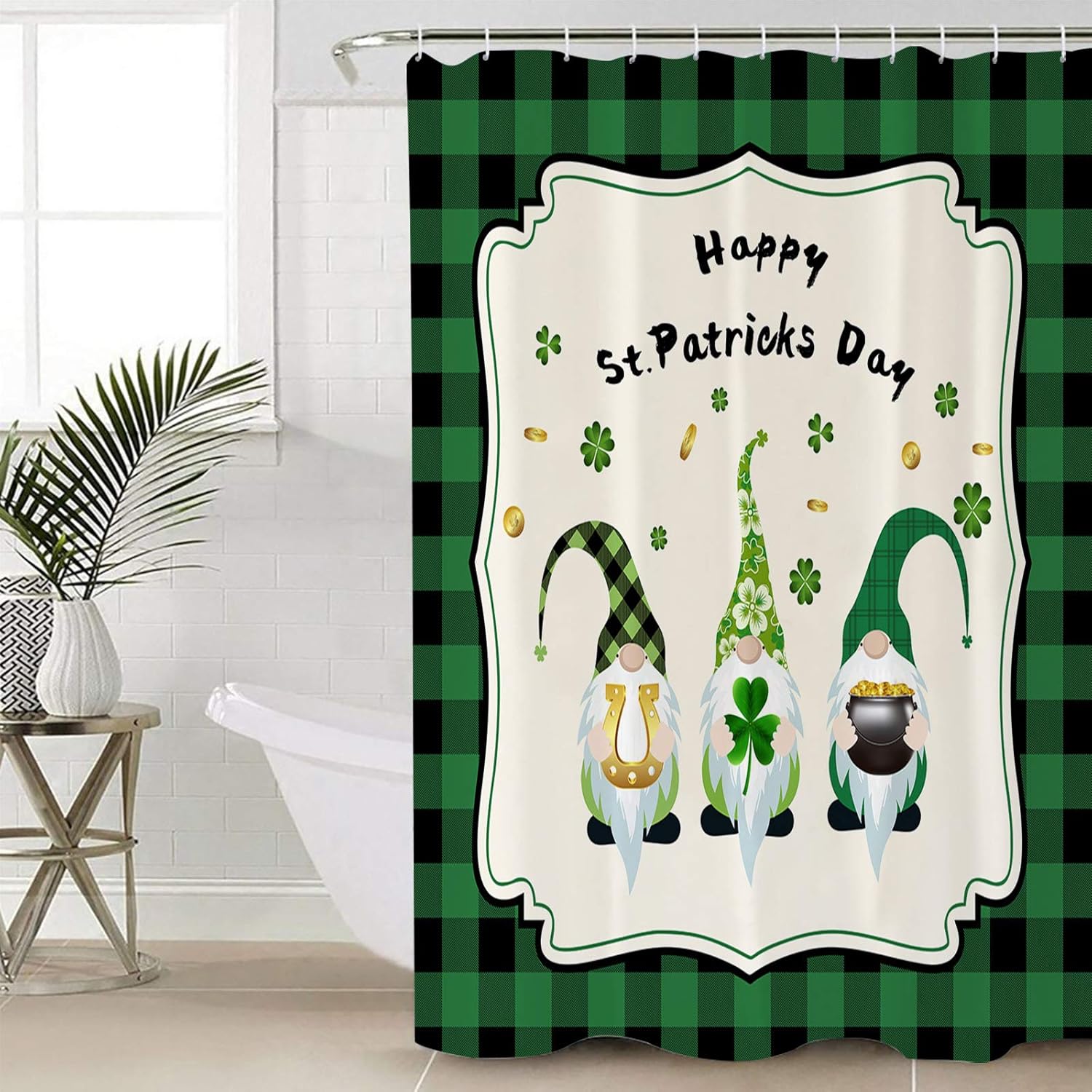 TocaHome Waterproof 36x72-inch Shamrock Gnomes Machine Washable