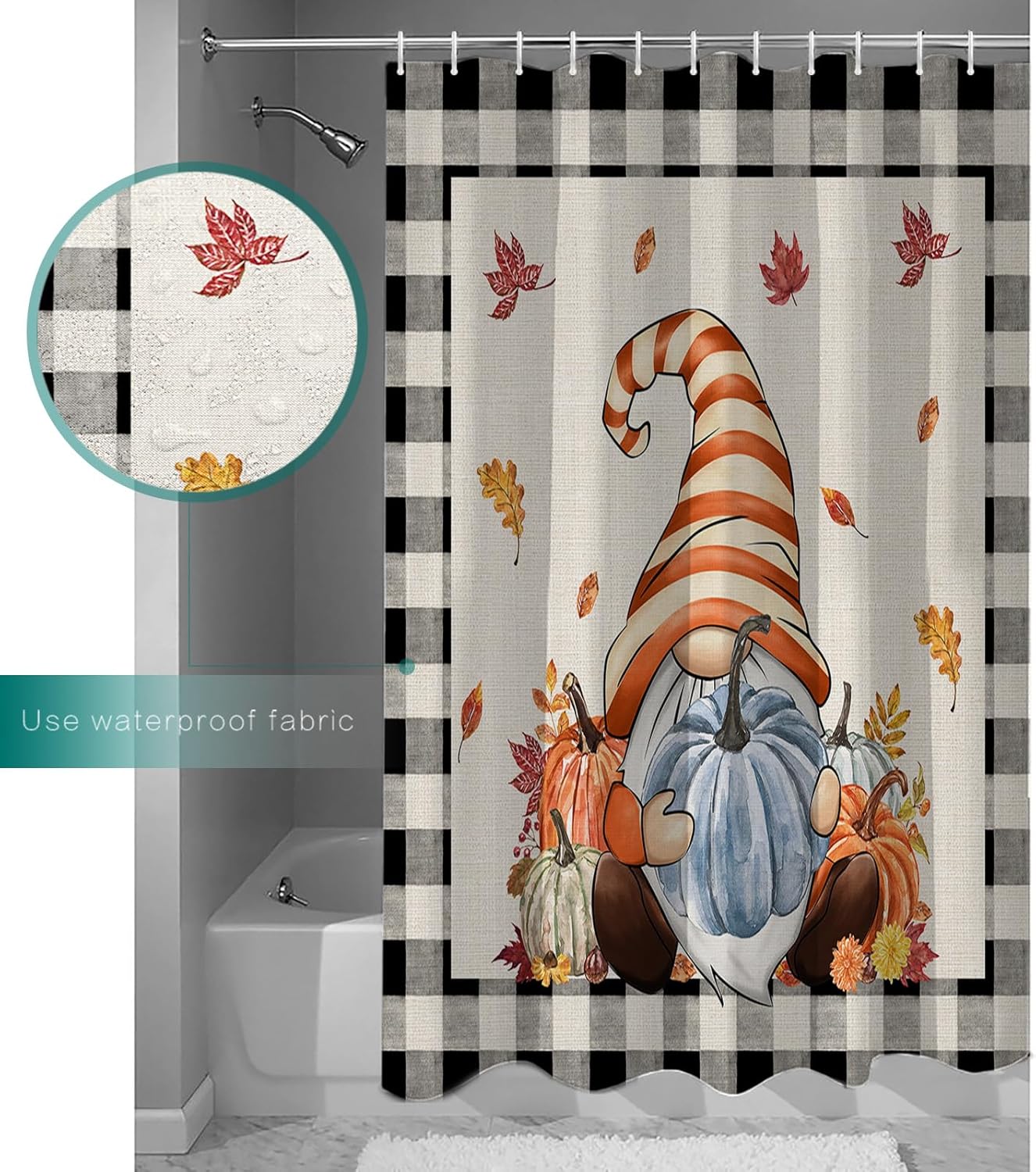TocaHome Fall Pumpkins Waterproof Shower Curtain Set 36x78 inches