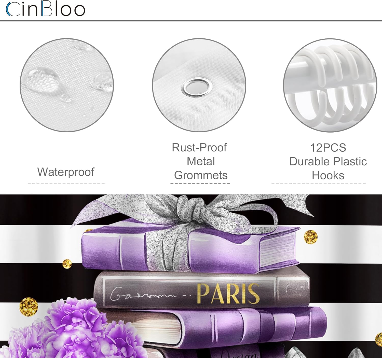 CinblooBlack Purple shower curtain set