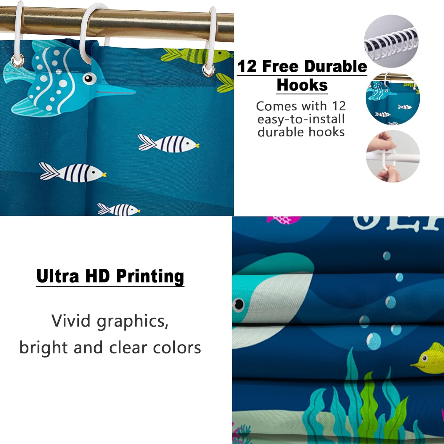 Poedist 4Pcs Bathroom Shower Curtain Sets