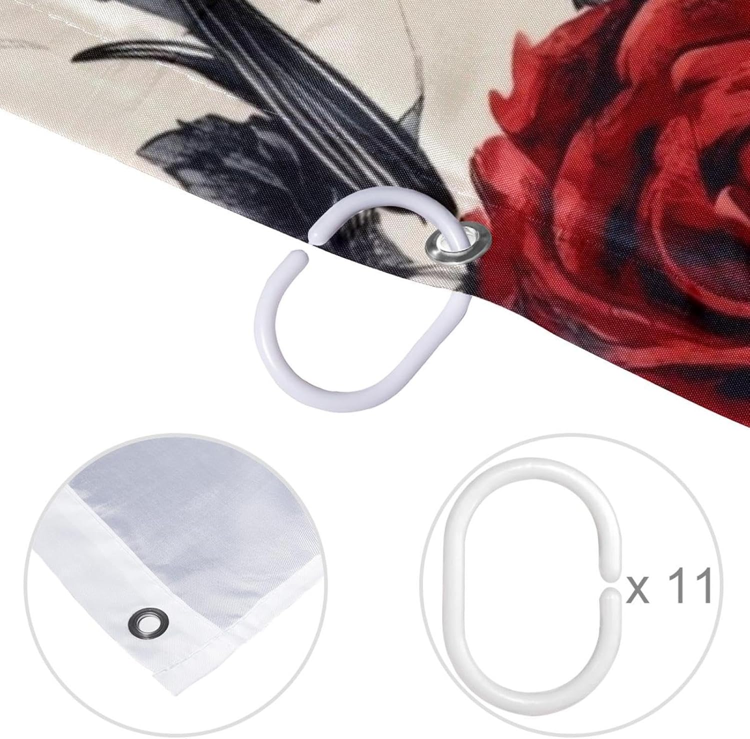 Stylish Black Bird Roses Shower Curtain Set for Home